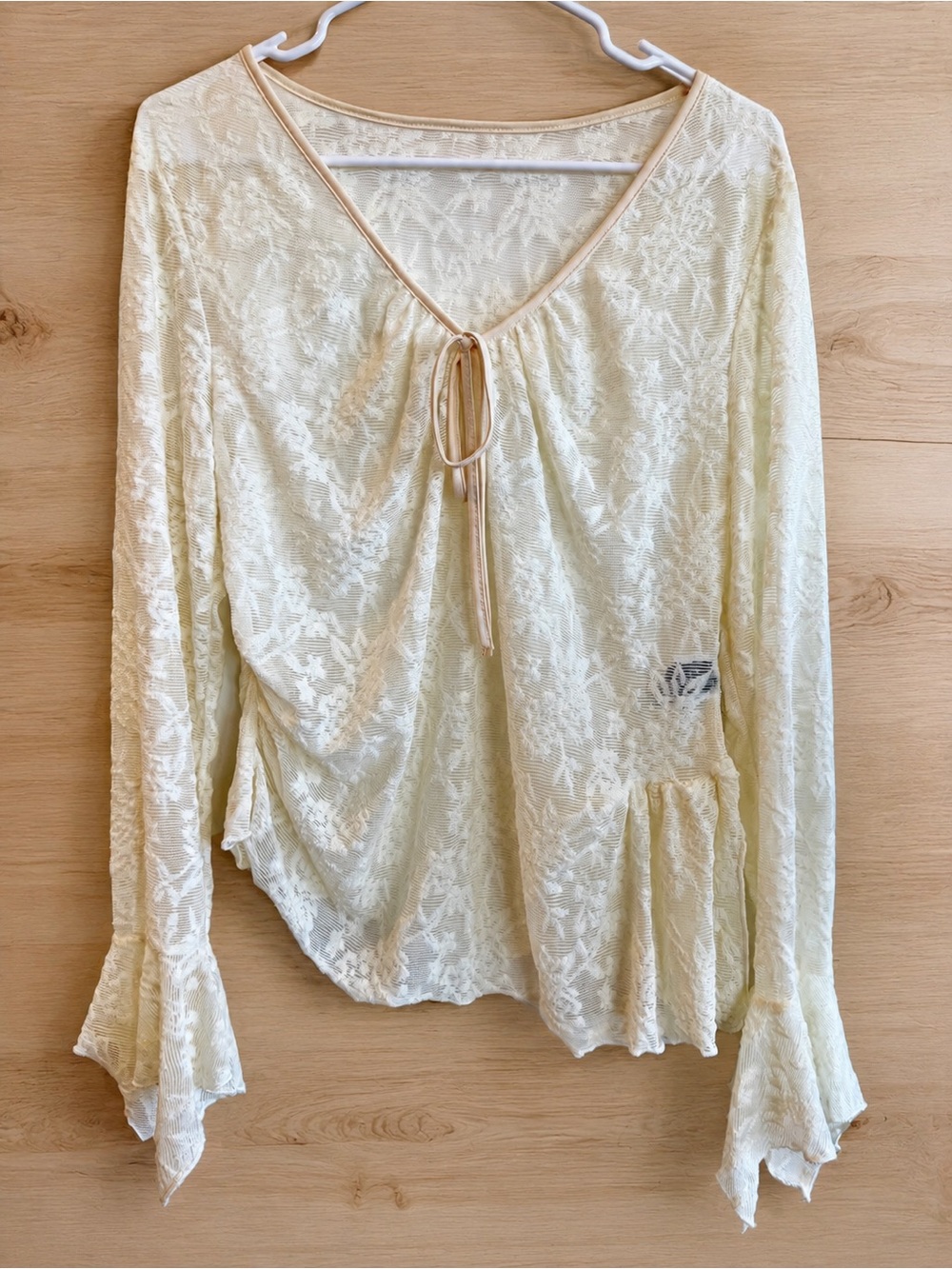 Ivory Cream Off-White Long Sleeve Lace Top 1X